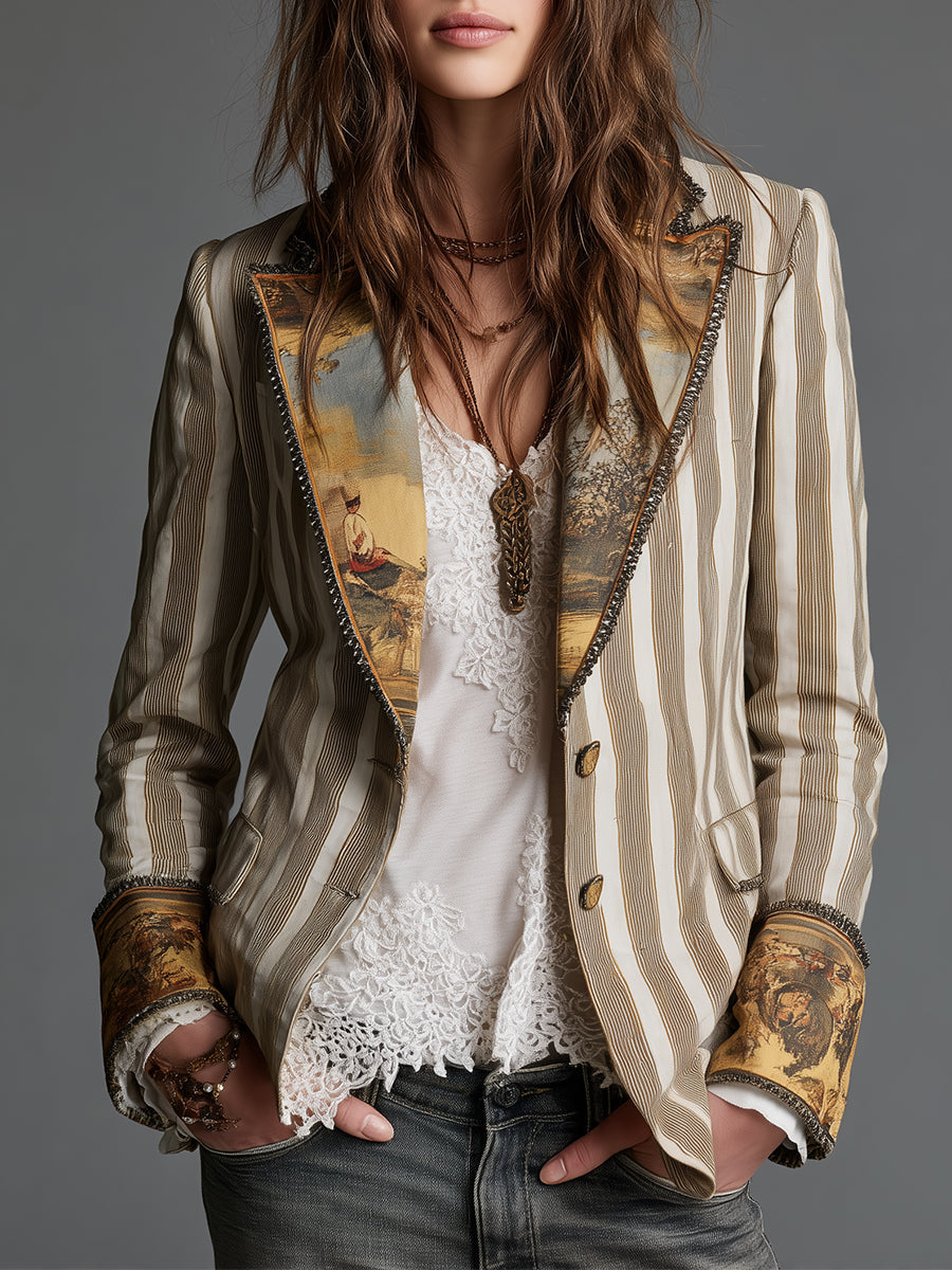 Susanna | Blazer Bohemio de Rayas con Cuello Estampado