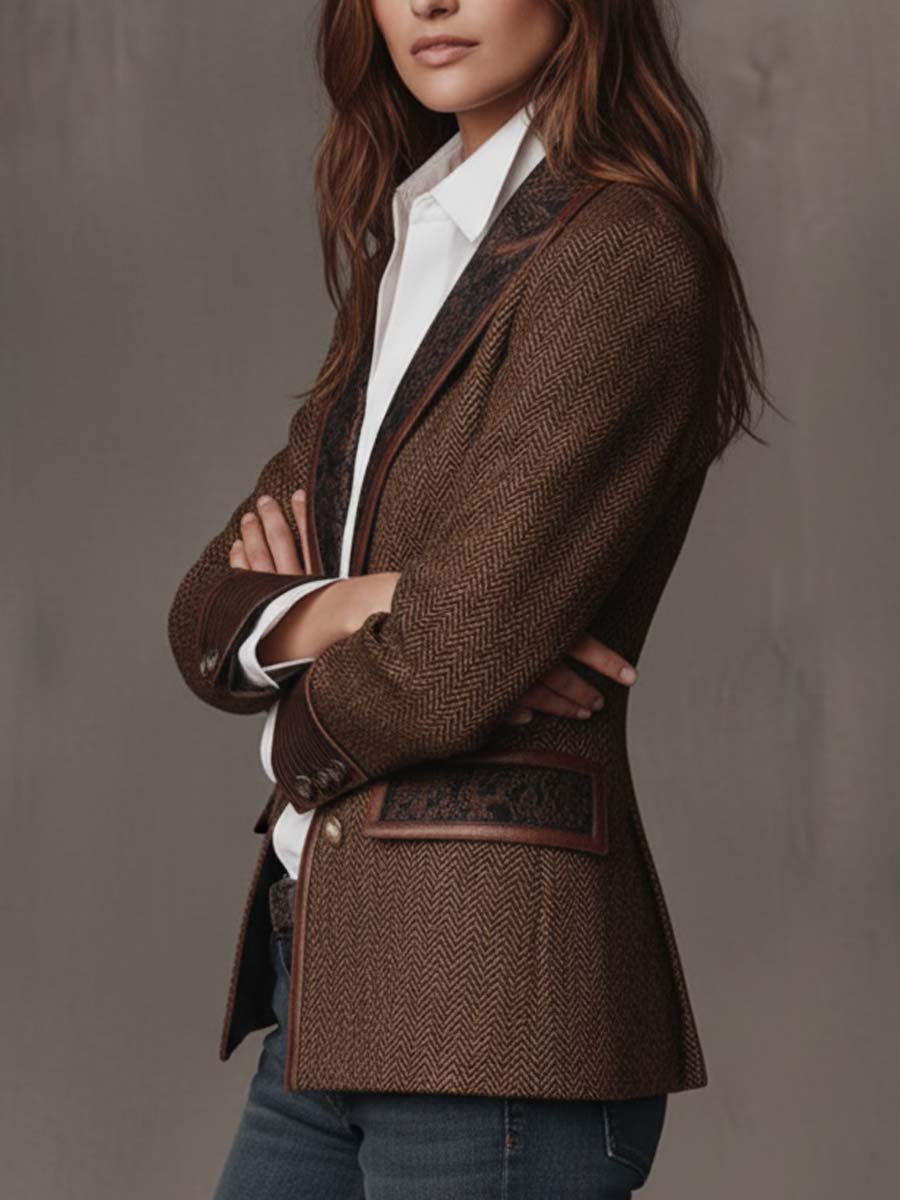 Gisella | Blazer con Paneles Estampados de Espiga