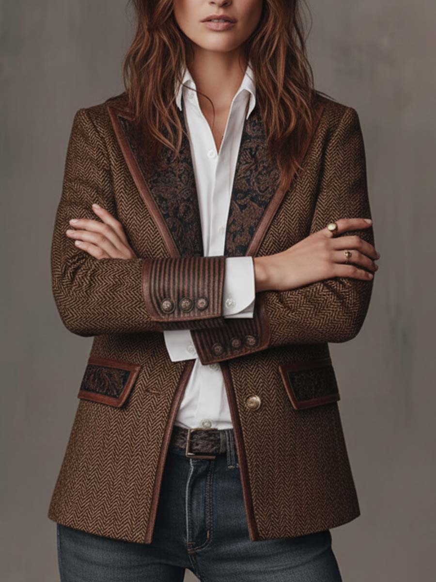 Gisella | Blazer con Paneles Estampados de Espiga