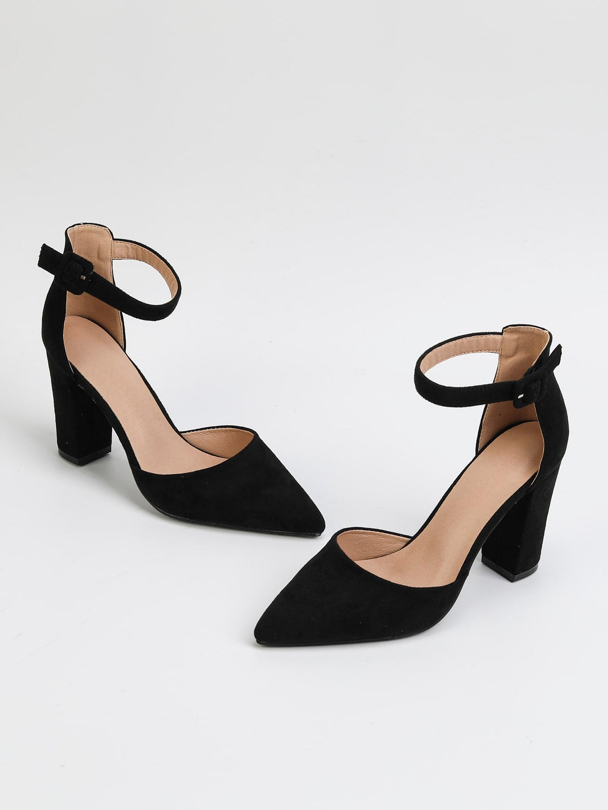 Zapatillas de Punta con Tacón Grueso y Correa al Tobillo