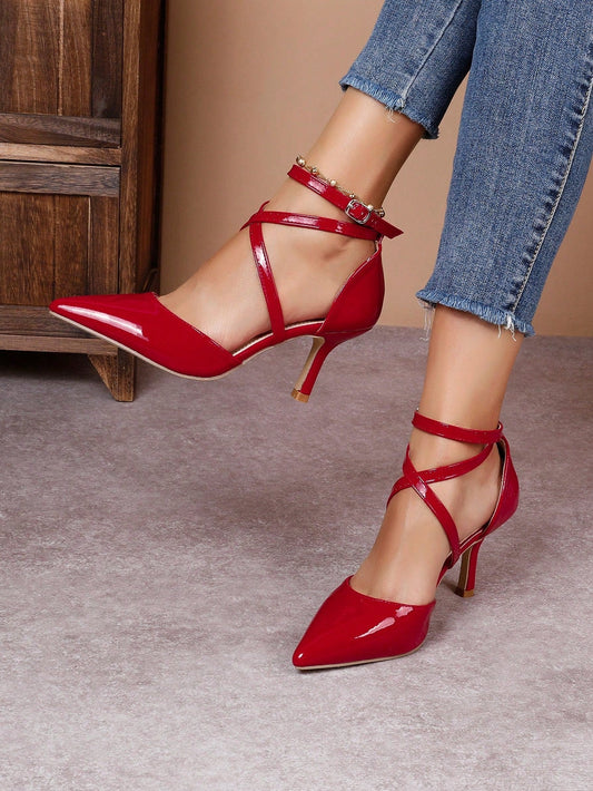 Zapatillas de Punta con Correas Cruzadas y Tacón Delgado