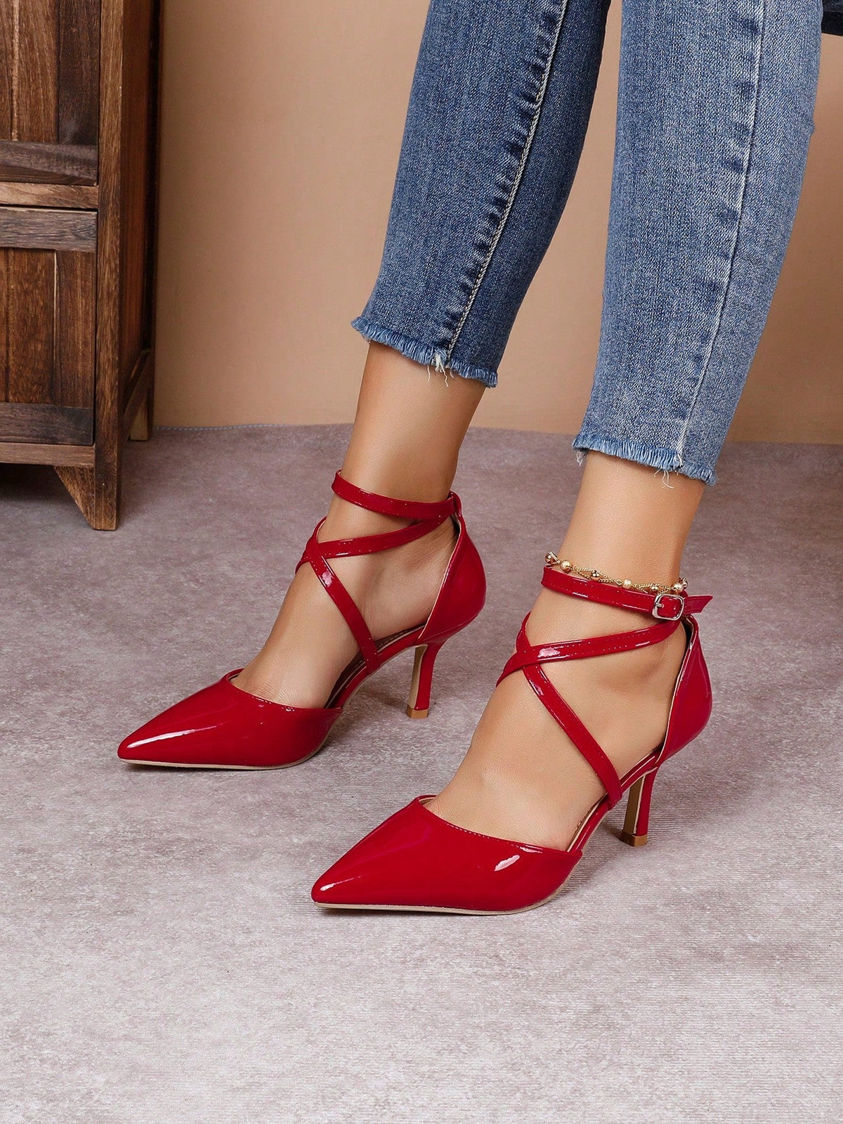 Zapatillas de Punta con Correas Cruzadas y Tacón Delgado