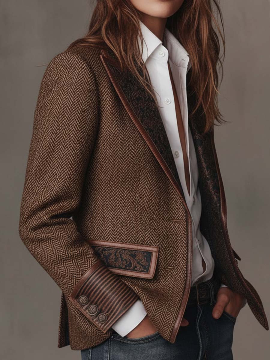 Gisella | Blazer con Paneles Estampados de Espiga
