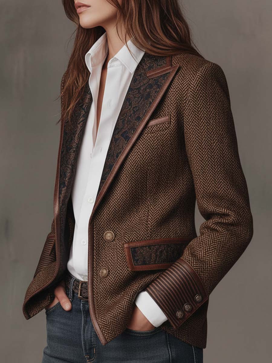 Gisella | Blazer con Paneles Estampados de Espiga