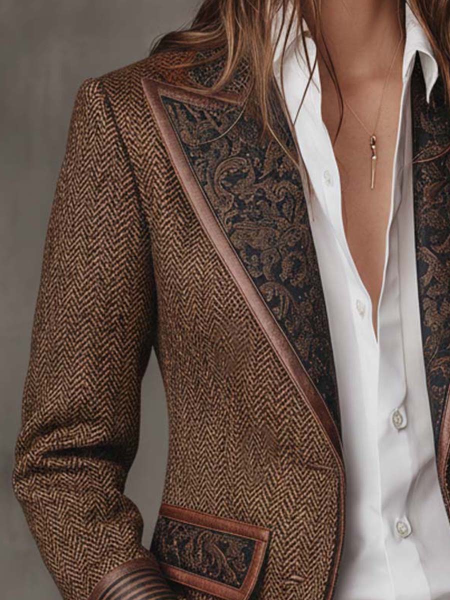 Gisella | Blazer con Paneles Estampados de Espiga