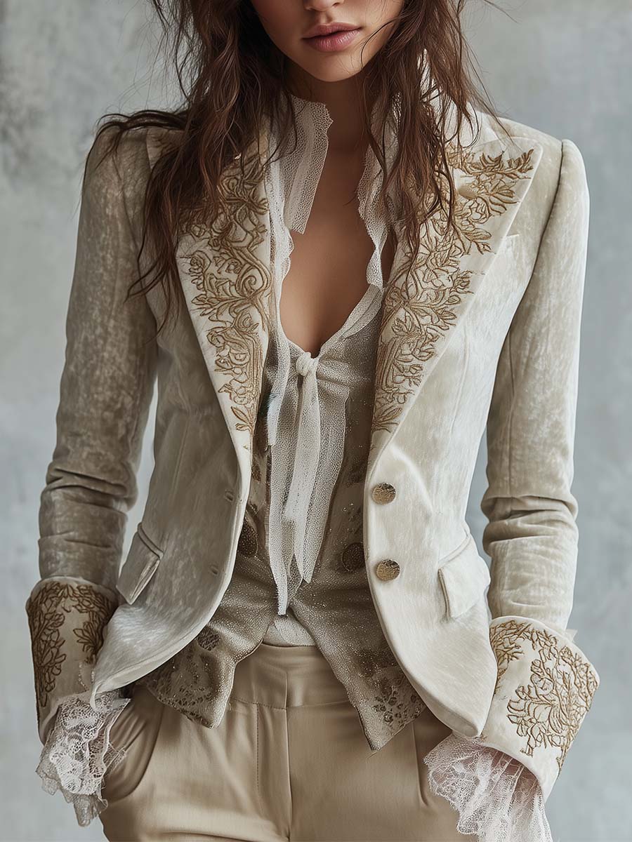 Costanza | Blazer Marfil Bordado Sastre