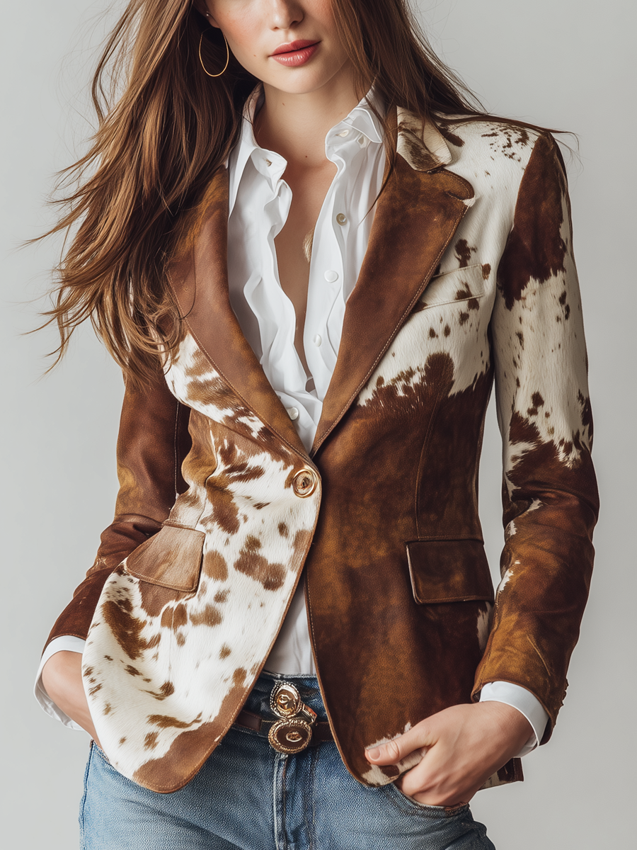 Agata | Blazer Vintage Estampado de Vaca Ecológico
