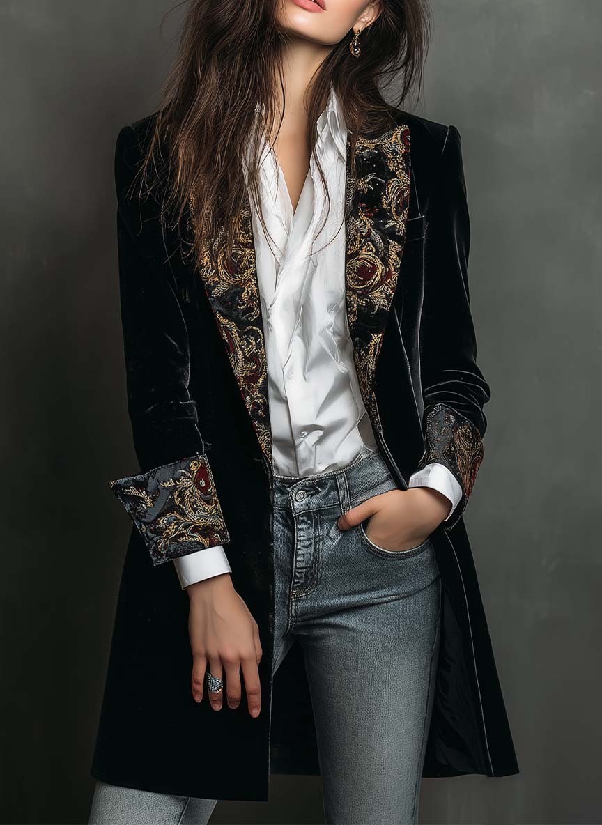 Ludovica | Blazer Entallado con Estampado Barroco Negro