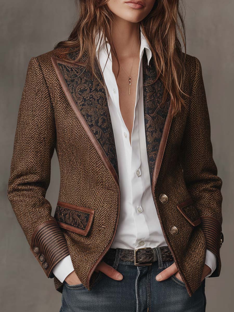 Gisella | Blazer con Paneles Estampados de Espiga