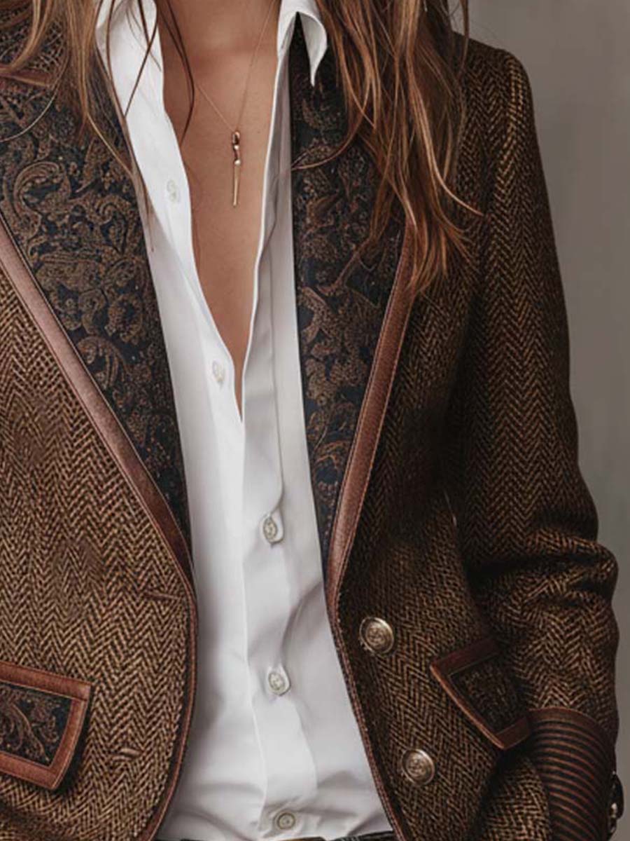 Gisella | Blazer con Paneles Estampados de Espiga