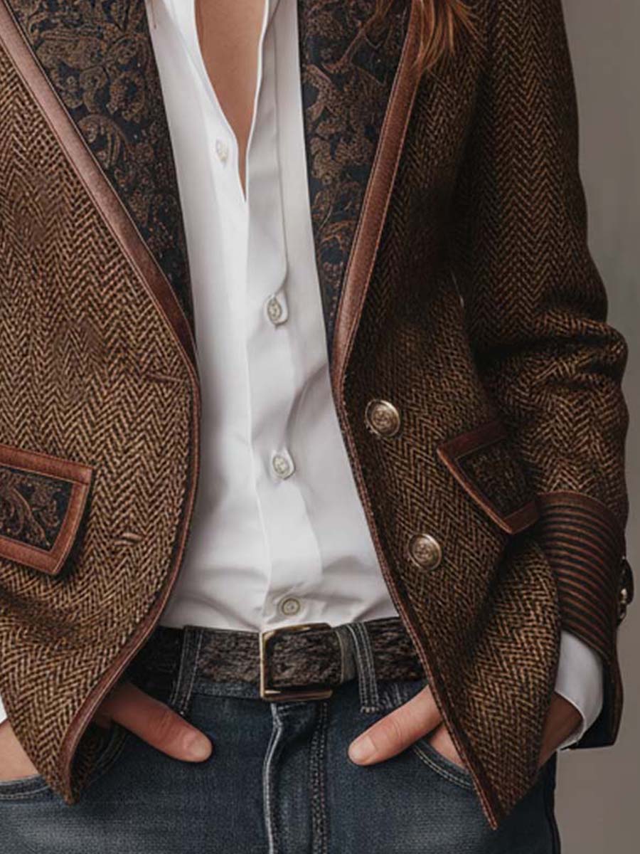 Gisella | Blazer con Paneles Estampados de Espiga