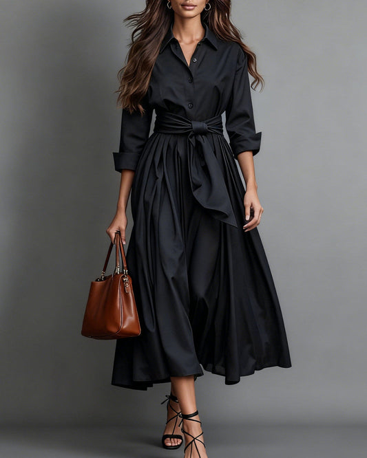 Marisa | Vestido Camisero Midi con Moño en la Cintura