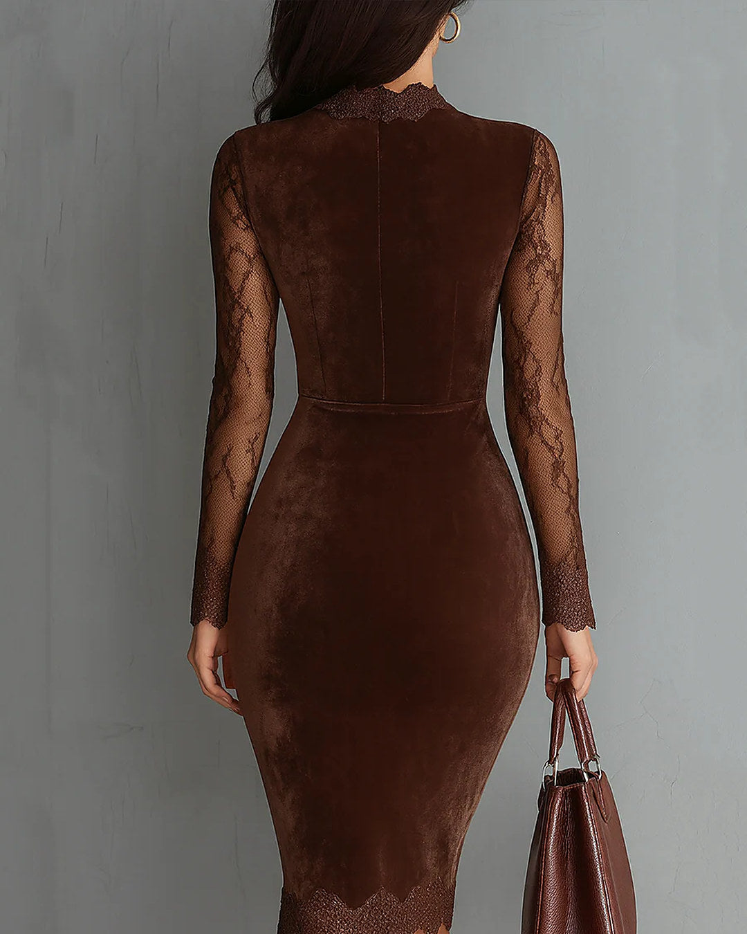 Aurelia | Minivestido de Terciopelo con Mangas de Encaje, Café