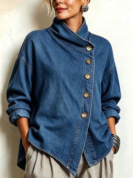 Isotta | Camisa Oversize de Mezclilla con Botones en Diagonal, Azul